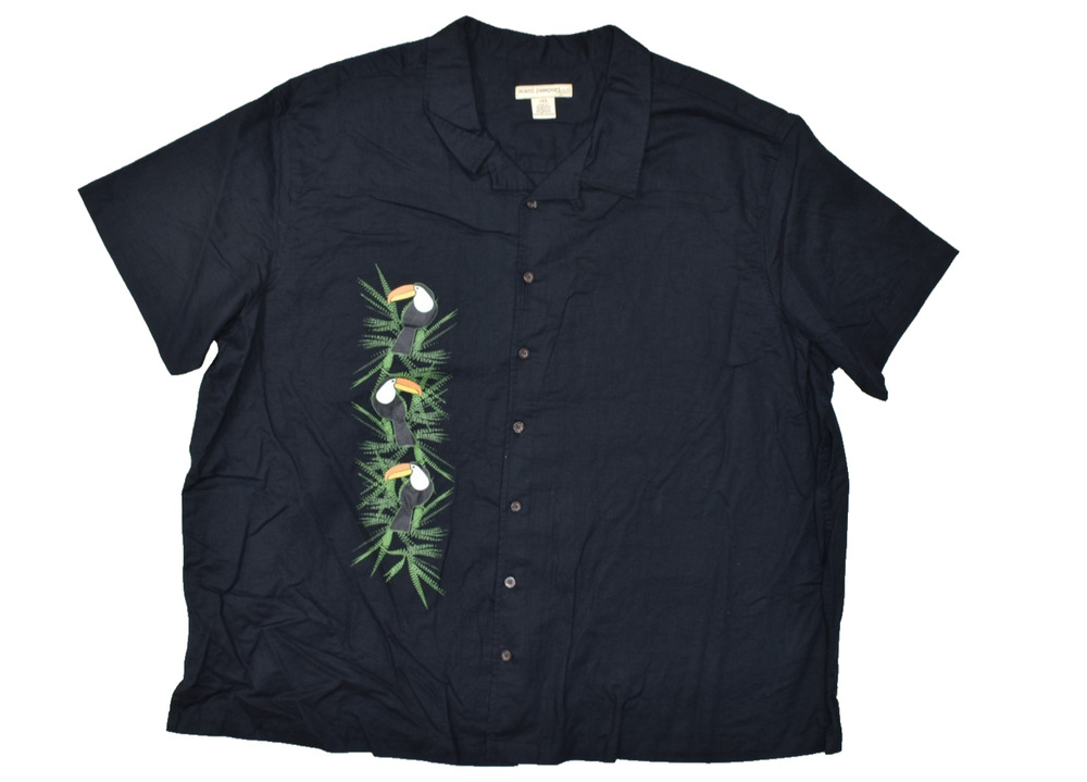 Island Passport Men's Size 3XL Black Toucan Print Short Sleeve Button Down Shirt